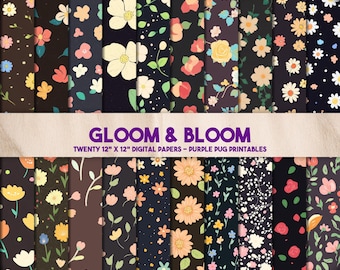 Gloom & Bloom - Dark Floral Digital Paper, Moody Wildflower Scrapbook Pack, Gothic Cottagecore Junk Journal Backgrounds