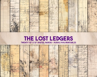 The Lost Ledgers - Vintage Ledger Digital Paper, Junk Journal Ephemera, gealtertes handgeschriebenes Papier, Instant Download