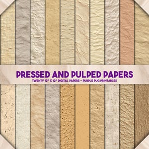Papeles prensados y pulpeados: paquete de texturas de papel neutro sin costuras, fondos reciclados y hechos a mano, papeles para revistas basura