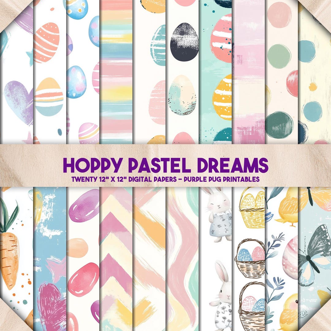 Hoppy Pastel Dreams - Pastel Easter Digital Paper, Spring Bunny & Egg ...