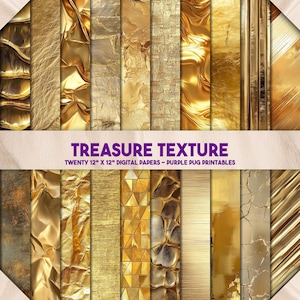 Treasure Texture - Goldfolie Textur, digitales Papier, nahtlose metallische Hintergründe, Junk Journal Scrapbook Paper Pack, Instant Download