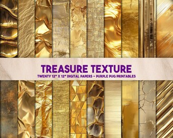 Treasure Texture - Gold Foil Texture Digital Paper, Seamless Metallic Backgrounds, Junk Journal Scrapbook Paper Pack, Instant Download