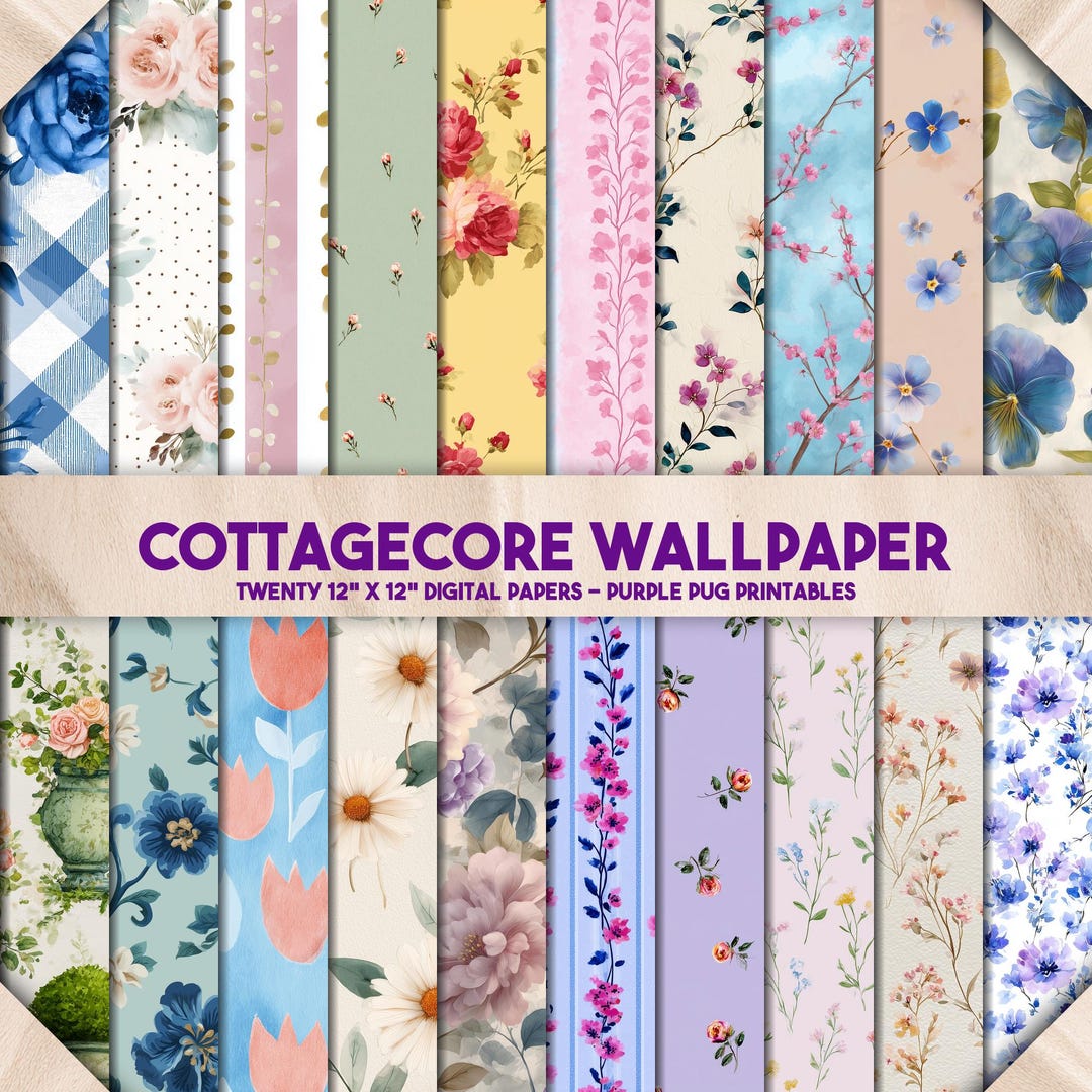 Cottagecore Wallpaper - Seamless Watercolor Floral Digital Paper Pack ...
