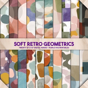 Soft Retro Geometrics - Seamless mid-century modern digital paper, abstract collage backgrounds, retro pastel scrapbooking paper pack