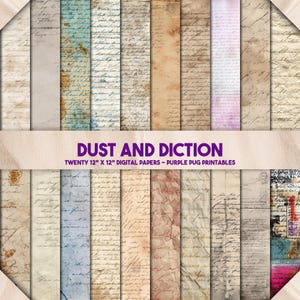 Dust and Diction - ヴィンテージデジタルペーパーパック、古びたエフェメラの背景、ジャンクジャーナルのページ、手書きのテクスチャ、すぐにダウンロード