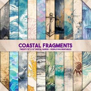 Coastal Fragments - Ocean Junk Journal Paper, Nautical Ephemera Pack, Vintage Sea Textures, Instant Download Scrapbook Backgrounds