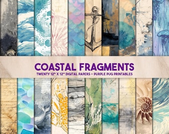 Coastal Fragments - Ocean Junk Journal Paper, Nautical Ephemera Pack, Vintage Sea Textures, Instant Download Scrapbook Backgrounds