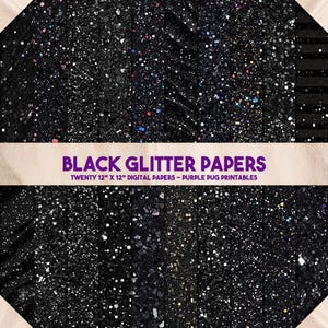 Black Glitter Papers - Seamless Glitter Digital Paper, Dark Sparkle Backgrounds, Shimmer Texture Paper Pack, Junk Journal, Instant Download