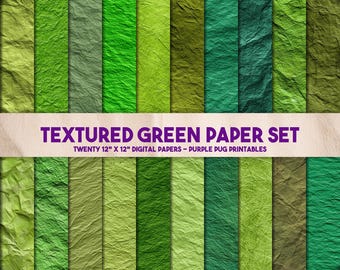 Textured Green Paper Set - Seamless green textured digital paper, nature paper pack, leafy scrapbook sheets, printable paper textures