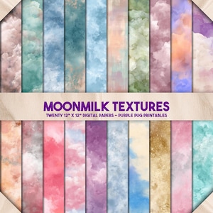 Moonmilk-texturen - pastelwolktextuur digitaal papierpakket, aquarelachtergronden, romantische luchtoverlays, instant download