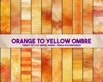 Orange to Yellow Ombre - Warm Watercolour Digital Paper, Ombre Texture Backgrounds, Autumn Junk Journal Scrapbook Pack, Instant Download