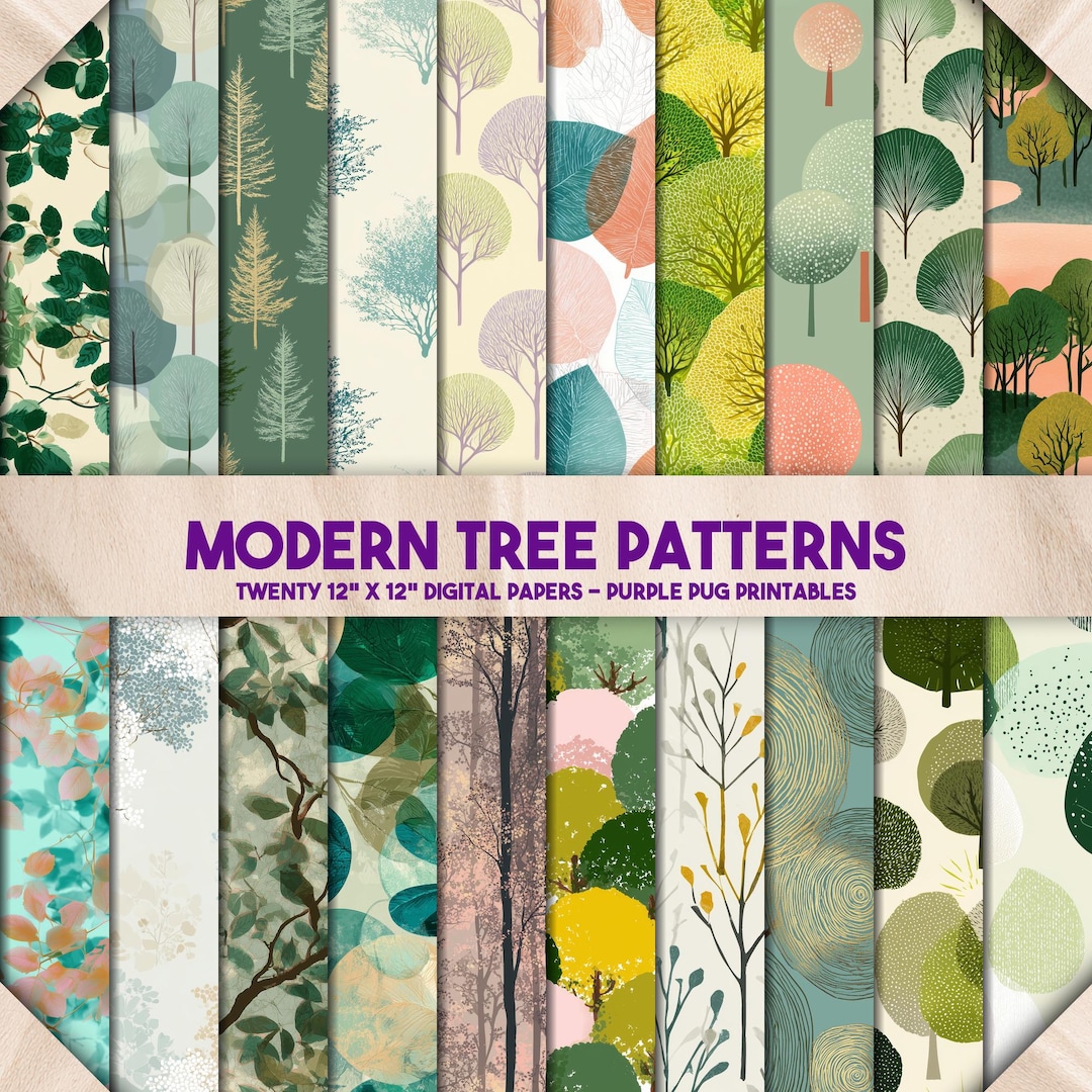 Modern Tree Patterns - Seamless Whimsical Forest Digital Paper, Modern ...