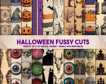 Halloween Fussy Cuts - Halloween junk journal cut outs, vintage Halloween ephemera, junk journal paper, spooky cut outs, creepy clipart pack