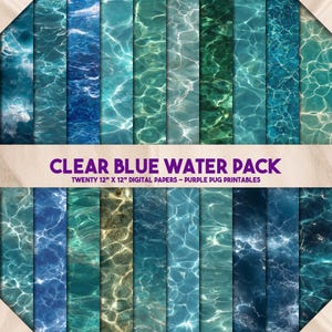 Clear Blue Water Pack - Seamless ocean water textures, clear sea backgrounds, ripple patterns, tropical pool overlays, summer digital papers