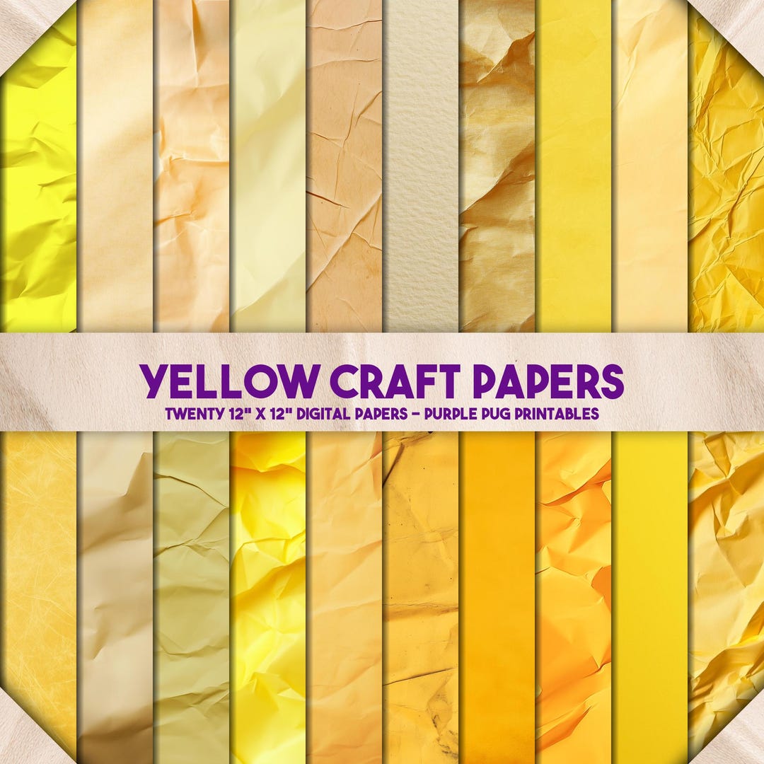 Yellow Cript Paper Yellow Craft Papers - Yellow Digital Paper Textures, Crumpled Paper ...
