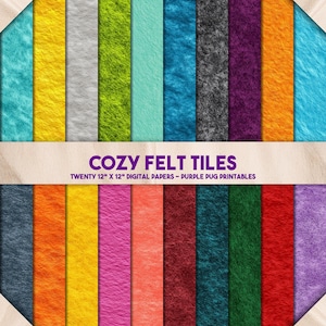 Cozy Felt Tiles - Seamless Colorful Felt Texture Digital Paper Pack, Wooly Rainbow Backgrounds, Junk Journal Scrapbook, Instant Download