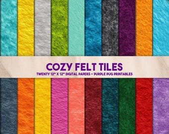 Cozy Felt Tiles - Seamless Colorful Felt Texture Digital Paper Pack, Wooly Rainbow Backgrounds, Junk Journal Scrapbook, Instant Download