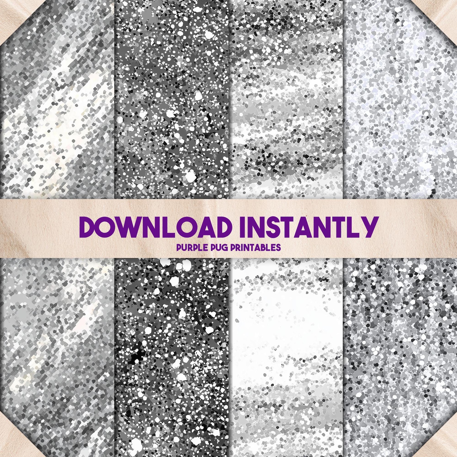 Silver Glitter Papers - Seamless Digital Paper, Gray Marble Textures ...