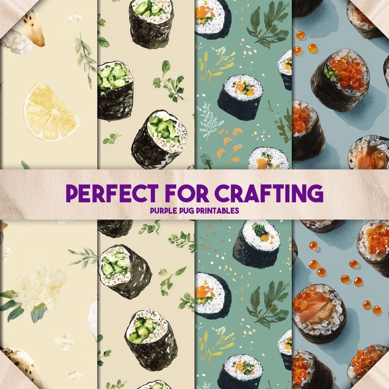Sushi Box Pattern Sushi Pattern Pack – Seamless Sushi Seamless Digital Paper, Cute Food ...