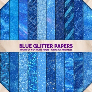 Blue Glitter Papers - Blue Digital Paper, Seamless Junk Journal Textures, Ocean Glitter Paper Pack, Instant Download, Scrapbook Backgrounds