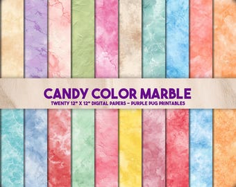 Candy Color Marble - Nahtloser heller pastellfarbener Marmorpapier, Babyparty-Hintergründe, Regenbogen-Texturpaket, weich druckbare Papiere, digitales Set