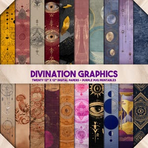 Divination Graphics - Divination Graphics, Celestial Paper, Junk Journal Ephemera, Witchy Digital Papers, Tarot Scrapbook Kit