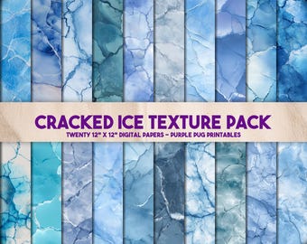 Cracked Ice Texture Pack - Nahtlose rissige Eis Texturen, frostig blaues digitales Papier, Aquarell Winter Hintergründe, Winter Schnee Journal