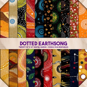 May include: Twenty digital papers featuring colorful abstract patterns with dots, circles, and lines in shades of red, orange, yellow, green, blue, and black. The papers are 12 inches by 12 inches.