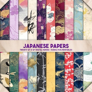 Japanese Papers – pakiet japońskiego papieru washi, tekstury origami, wzory chiyogami, papier cyfrowy do dzienników i rzemiosła