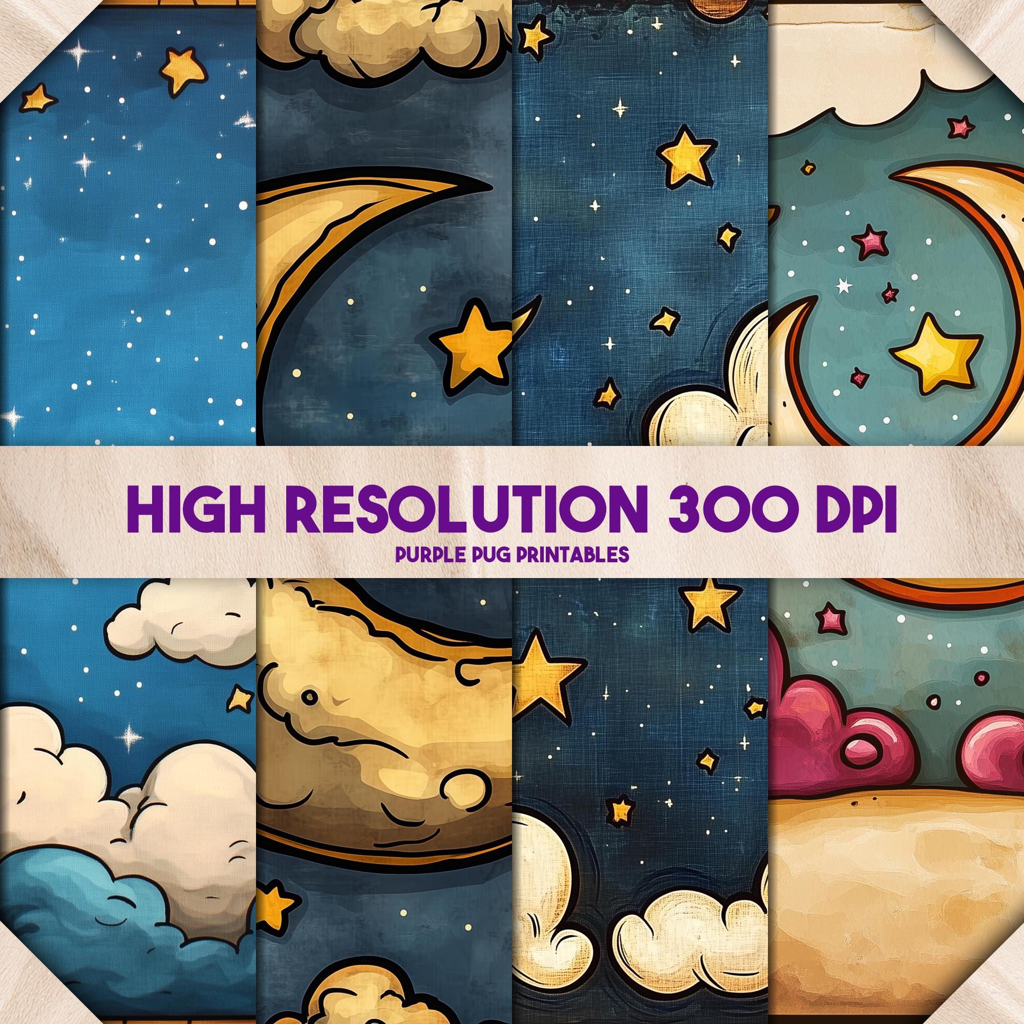 Bedtime Sky Bundle - Celestial Digital Paper Pack, Moon and Stars ...