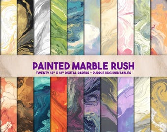 Painted Marble Rush - Marble Paper Pack, bezszwowe tekstury cyfrowego wiru, abstrakcyjne tła kamienne, papier Junk Journal, natychmiastowe pobieranie