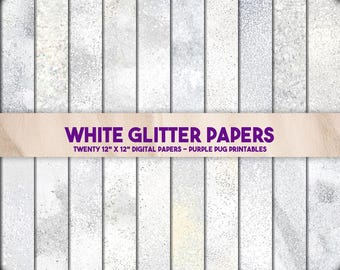 White Glitter Papers - Seamless Glitter Digital Paper, Frosted Marble Textures, Winter Scrapbook Paper, Instant Download