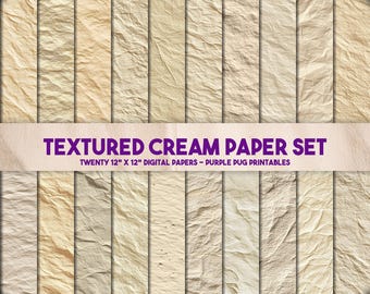 Textured Cream Paper Set - Seamless cream digital paper, neutral crumpled textures, scrapbook sheets, printable backgrounds, junk journal