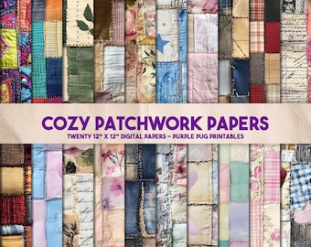Cozy Patchwork Papers - Patchwork Junk Journal Paper Pack, Vintage Quilt Texture, Scrapbook Ephemera, Digital Download for Junk Journals
