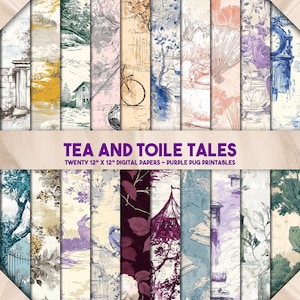 Tea and Toile Tales - Toile de Jouy Junk Journal Paper Pack, Vintage Printable Backgrounds, French Ephemera Pages, Instant Download