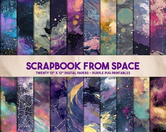 Scrapbook from Space - Space Junk Journal Digital Paper, Celestial Scrapbook Pages, Galaxy Ephemera Kit, Instant Download, Nebula Collage