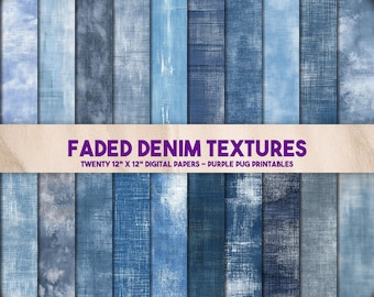 Vervaagde denimtexturen: naadloze grunge-denimstructuren, digitaal papier van blauwe stof, indigoachtergronden, overlays van verweerde textiel, afdrukbaar
