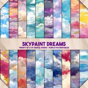 Skypaint Dreams - Sky Printable Papers, Seamless Cloud Scrapbook Paper, Pastel Sky Backgrounds, Digital Sky Textures, Instant Download