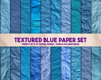 Juego de papel azul texturizado: papel digital con textura azul sin costuras, fondos de álbum de recortes azul océano, paquete de papel náutico imprimible
