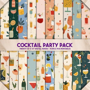 Cocktail Party Pack - Seamless Fun Cocktail Pattern Digital Papers, Happy Hour Drink Clipart, Summer Party Junk Journal Download