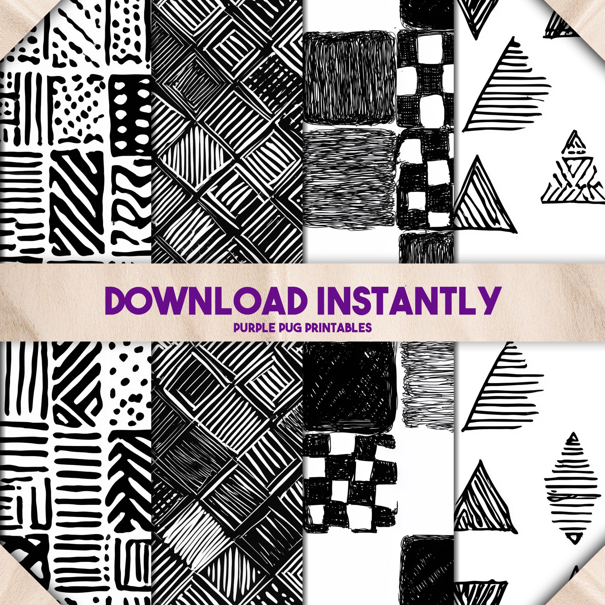 Black N White Doodle Pack - Seamless Digital Paper Pack, Black and ...