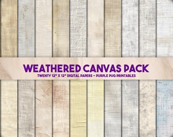 Weathered Canvas Pack - Seamless neutral aged canvas textures, vintage linen backgrounds, rustic fabric overlays, junk journal set