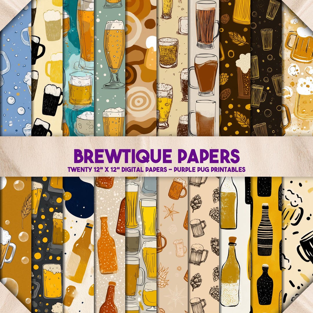 Brewtique Papers - Seamless Beer Digital Paper Pack, Hand Drawn Ale ...