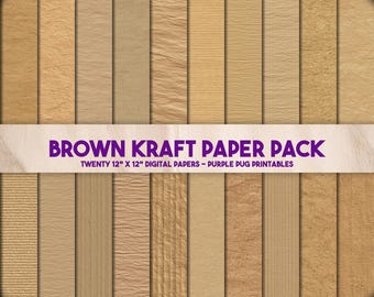 Brown Kraft Paper Pack- Seamless brown kraft paper texture, light cardboard background, rustic digital scrapbook paper, neutral junk journal