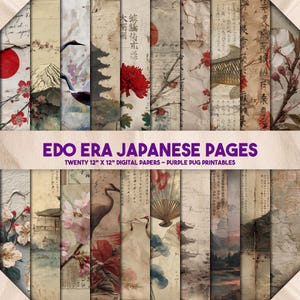 Edo Era Japanische Seiten - Japanisches Ephemera Papier, Vintage Kirschblüten-Hintergründe, Kalligraphie-Texturen, Tusche Skizzenpapier