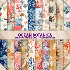 Ocean Botanica - récifs coralliens Clipart Junk Journal papers, kit sans couture océan éphémères, paquet de papier numérique mer vintage, téléchargement immédiat