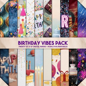 Birthday Vibes Pack - Birthday digital paper pack, confetti and cake backgrounds, party textures, celebration printables, instant download