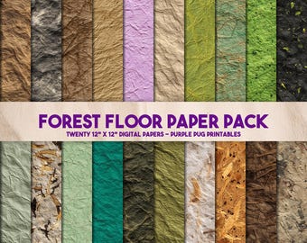 Skogsgolvspapperspaket - Sömlös digitalt papper med naturtextur, bakgrunder av ekologisk massa, skräpjournalpapper för skogen, rustikt scrapbookingpaket