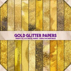 Gold Glitter Papers - Seamless Gold Glitter Digital Paper Pack, Shimmer Texture Backgrounds, Scrapbook & Junk Journal, Instant Download