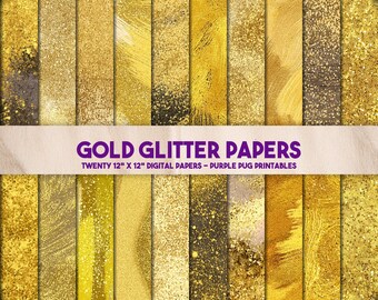 Gold Glitter Papers - Seamless Gold Glitter Digital Paper Pack, Shimmer Texture Backgrounds, Scrapbook & Junk Journal, Instant Download